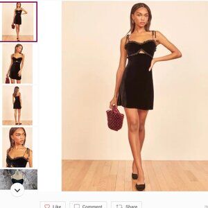 Reformation Bev Velvet Black Mini Dress